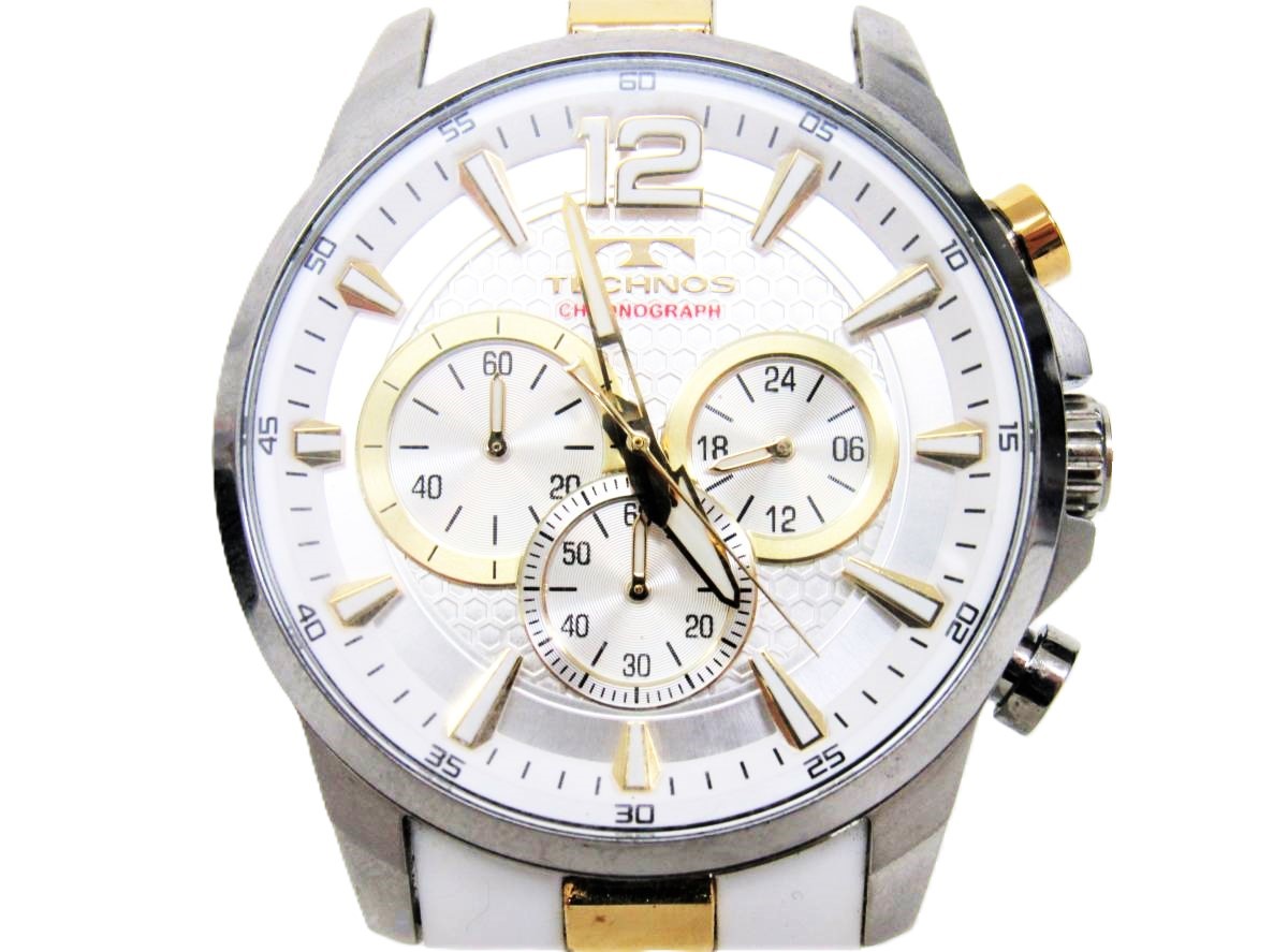  box attaching Tecnos TECHNOS T8B25-SW white white chronograph CHRONOGRAPH silicon rubber belt wristwatch watch 