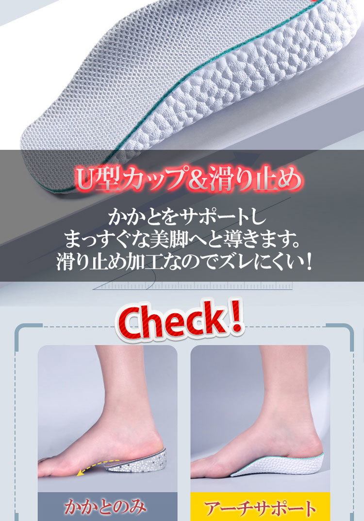  heel insole Secret insole arch support heel insole half size U character type half . type width slide prevention [3.5cm]