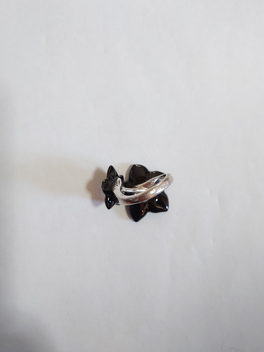 Baccarat バカラ 指輪 リング フラワー 花 デザイン 約12.5号 ブラック シルバーの画像6