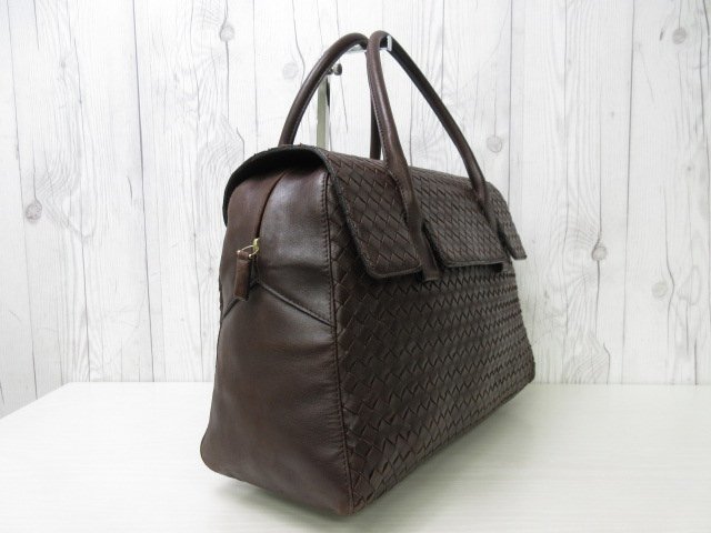 極美品 BOTTEGA VENETA ボッテガヴェネタ イントレチャート ハンドバッグ ミニボストン バッグ レザー 茶 A4収納可 メンズ 66232Y_画像5