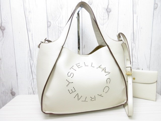 極美品 STELLA McCARTNEY ステラマッカートニー ステラロゴ トートバッグ ショルダーバッグ バッグ エコレザー クリーム系 A4可 2WAY 65606_画像2