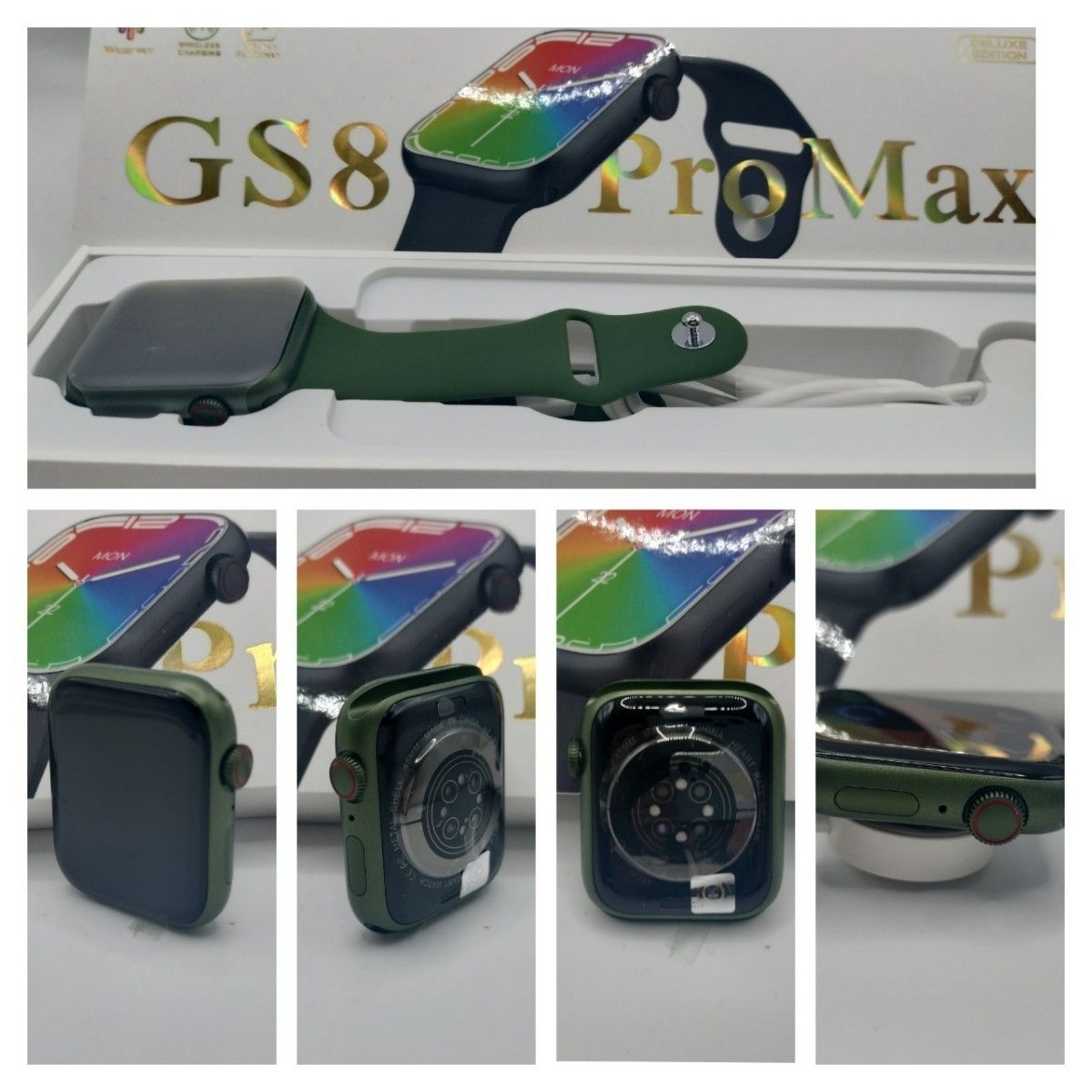 【SET】ワイヤレスイヤホン(ホワイト)＆スマートウォッチ(グリーン)GS8 pro max 日本語対応 ワイヤレス充電