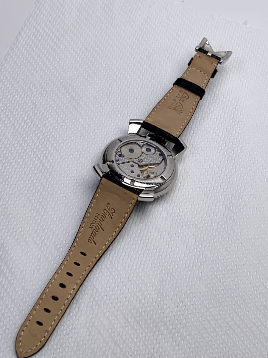 T830 極美品 GaGa MILAN ガガミラノ マヌアーレ N.3626 手巻き メンズ腕時計 裏スケルトン 黒文字盤
