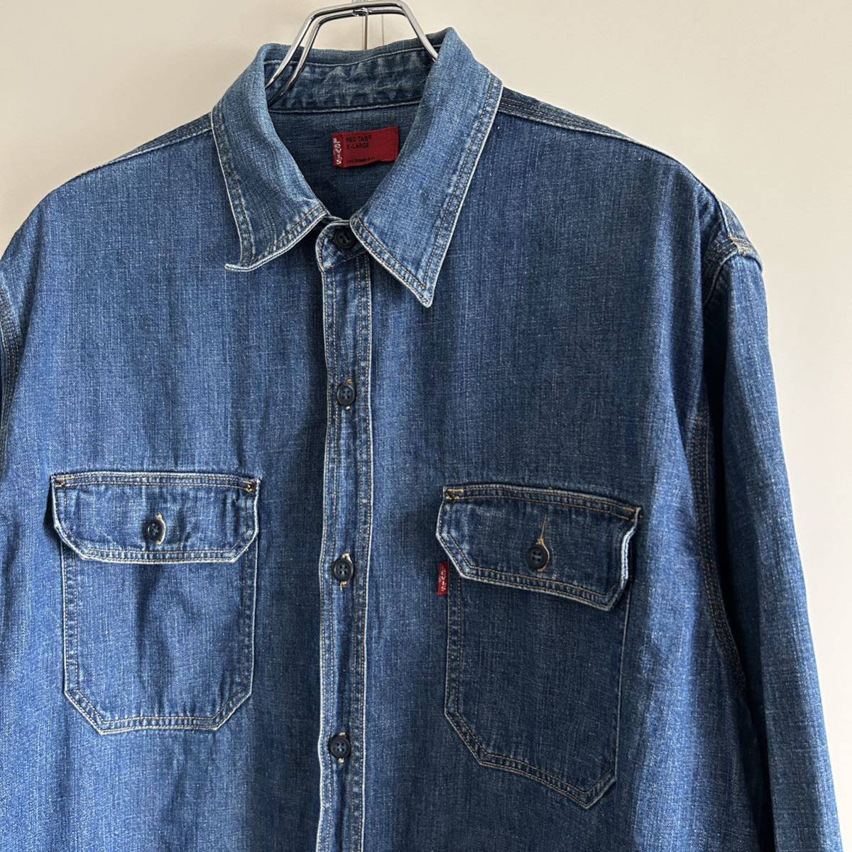 Levi's RED TAB リーバイス レッドタブ デニム ワークシャツ XL 良雰囲気 インディゴブルー 古着 大きいサイズ_画像1