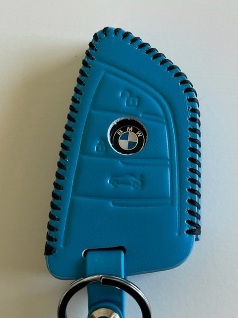 BMW Xタイプ GRスープラ 牛革ぴったりフィットケース Z4 GR supra GRスープラ スマートキーケース キーケース ターコイズブルー色縫糸黒 1