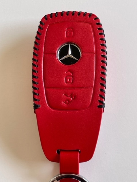Воловья кожа Mercedes Benz Текущая модель E Class Snug Fit Case W222 W213 W205 X253 Benzus Mart Чехол для ключей Красный швейная нить Черный 2