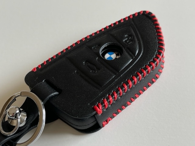 BMW Xタイプ GRスープラ 牛革ぴったりフィットケース Z4 GR supra GRスープラ スマートキーケース キーケース 黒色縫い糸赤 1_画像6