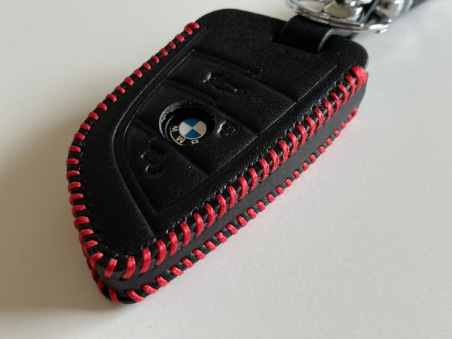 BMW Xタイプ GRスープラ 牛革ぴったりフィットケース Z4 GR supra GRスープラ スマートキーケース キーケース 黒色縫い糸赤 2_画像4