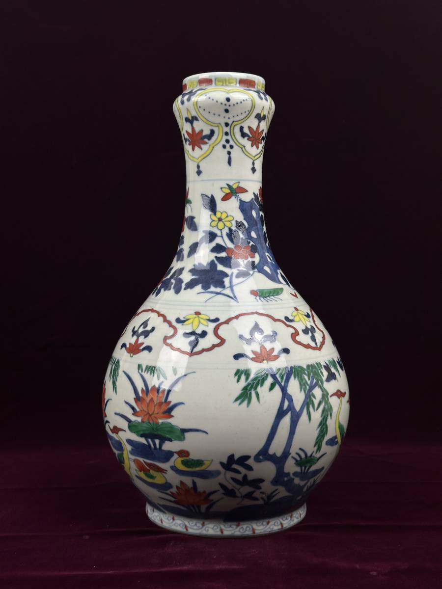 中国美術 色絵五彩瓶 花鳥草紋 花瓶 高さ31.7cm［検索/大明萬暦年製 銘 粉彩 呉須 染付 景徳鎮 古玩 古陶磁器］_画像5