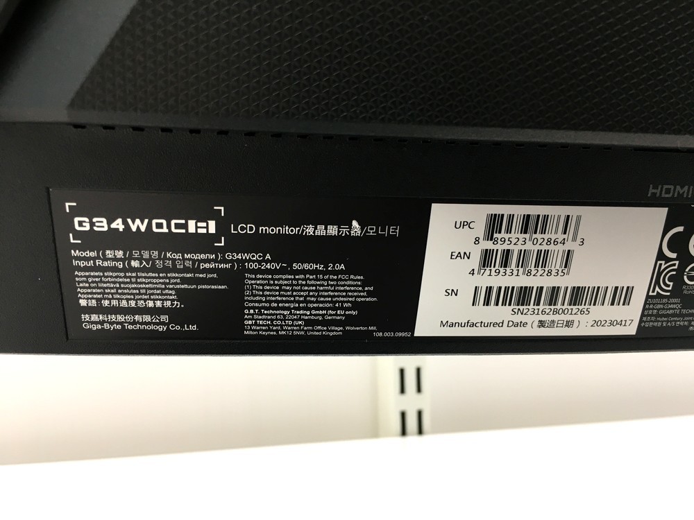 【同梱不可】【180】中古品 GIGABYTE G34WQC A 34型 ゲーミングモニター LCD monitor ブルーライト低減 フリッカーフリー_画像5