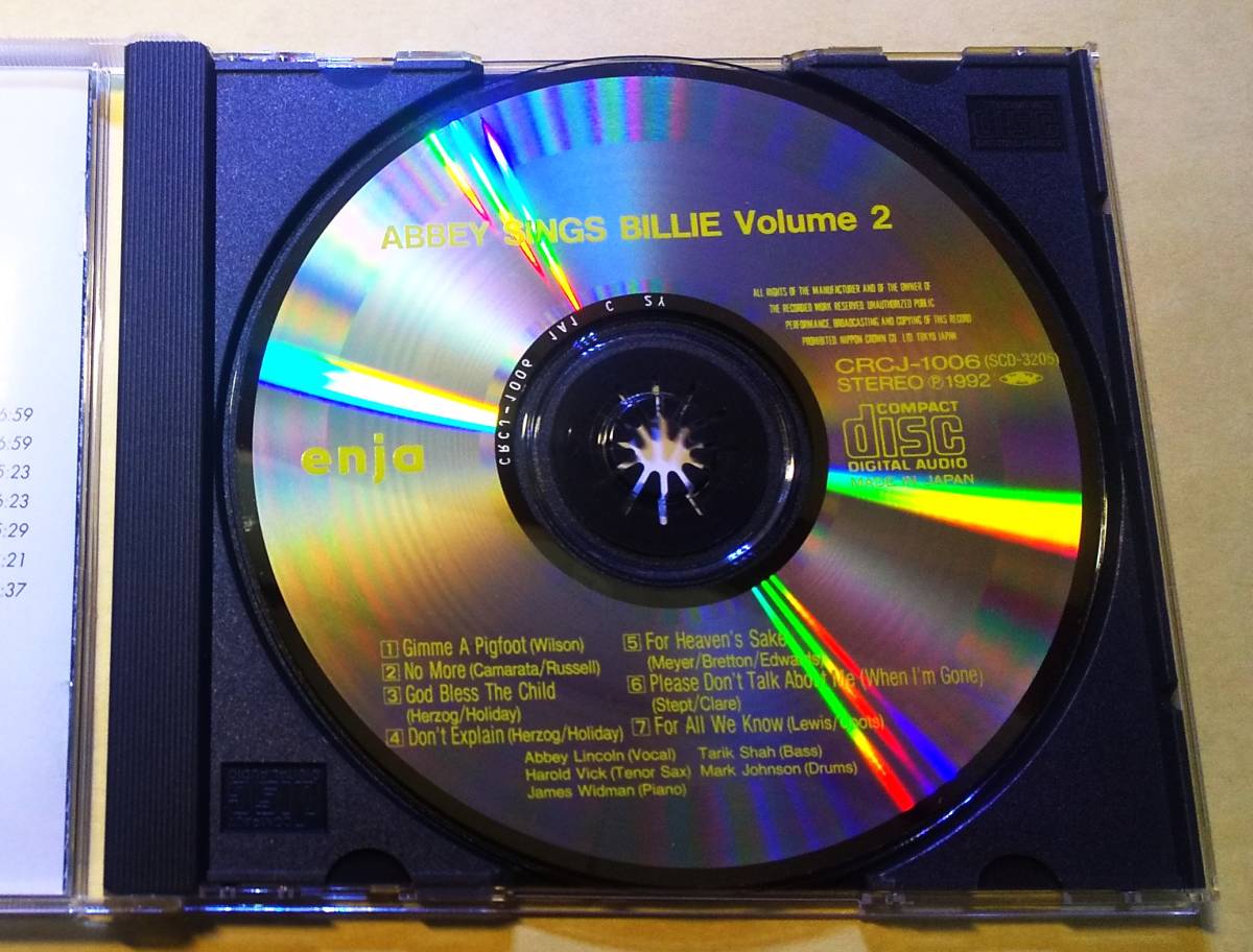 ♪即決/アビー・シングス・ビリー 第２集(ABBEY SINGS BILLIE Volume 2)/国内版・1992年・CRCJ-1006_画像4