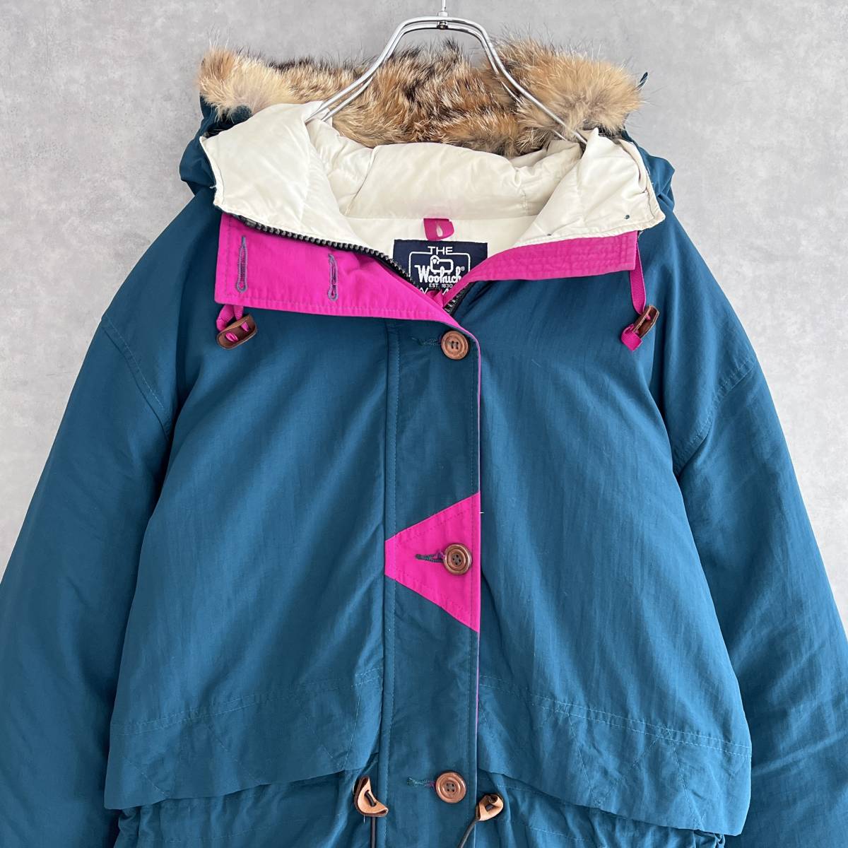 90s USA製 Woolrich ウールリッチ レディースダウンコート S ファー付き 良品