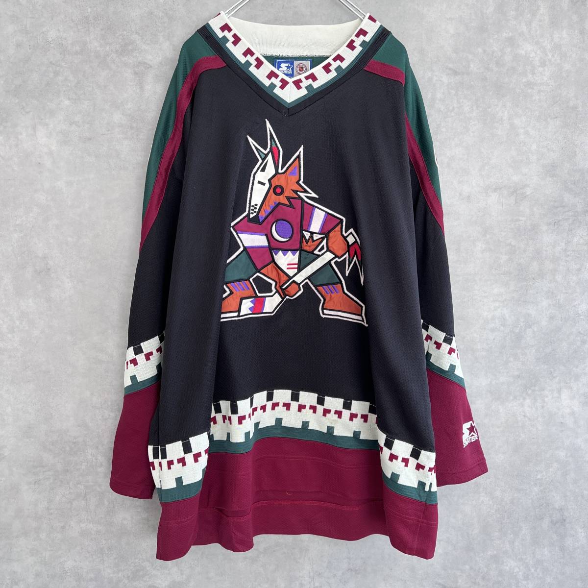 90s Arizona Phoenix Coyotes コヨーテズ 7部丈ホッケーゲームシャツ XXL アリゾナフェニックス STARTER製_画像2