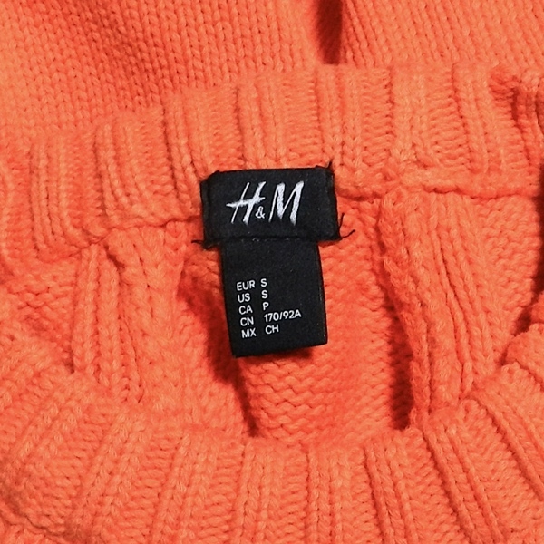 H&M クラシック 厚手 コットン ラグラン ニット セーター オレンジ S 美品_画像4