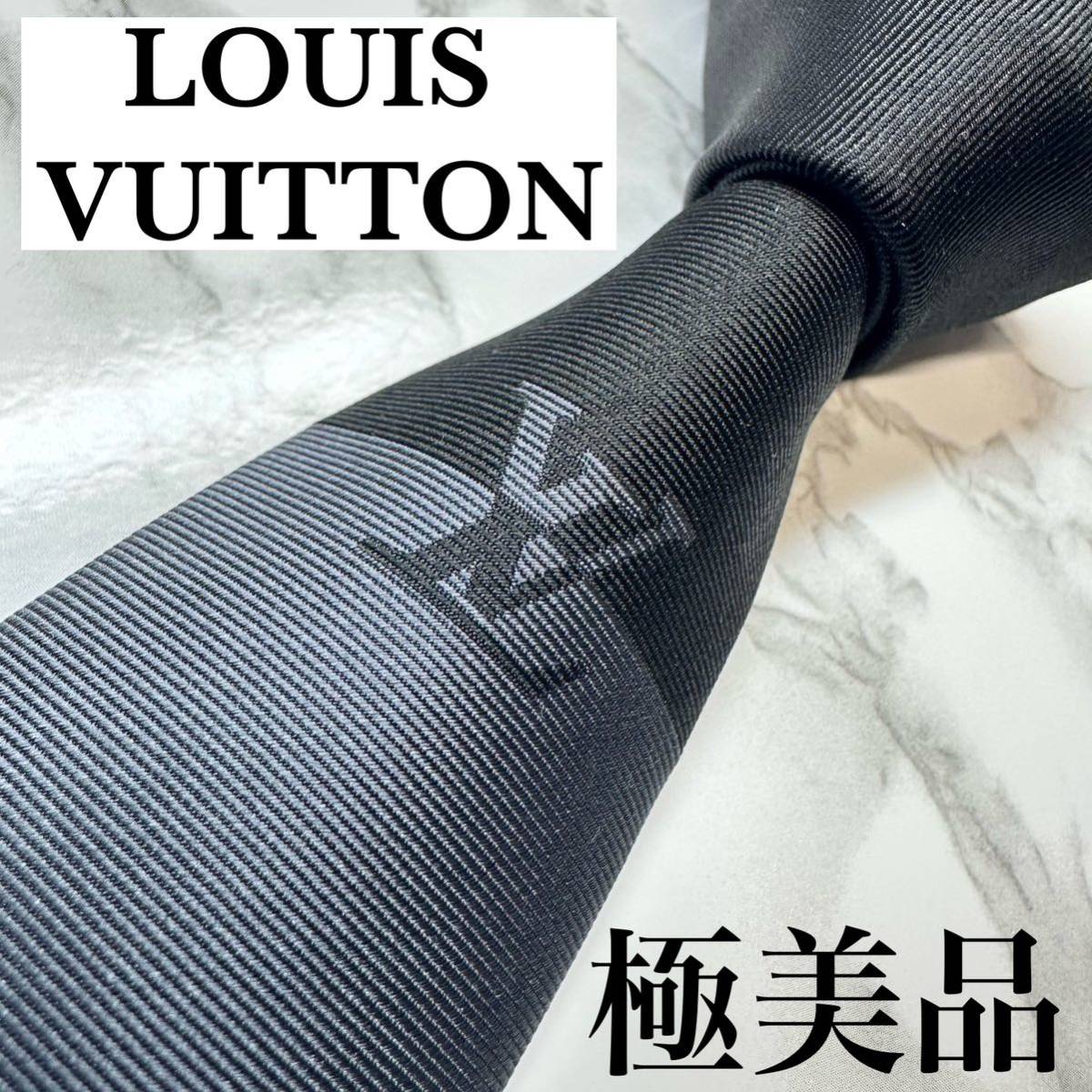 未使用級 2023モデル LOUIS VUITTON ネクタイ シルク100% グラフィックデュアル モノグラム LV ナロータイ ブランドロゴ 刺繍 黒 灰 送料込_画像1