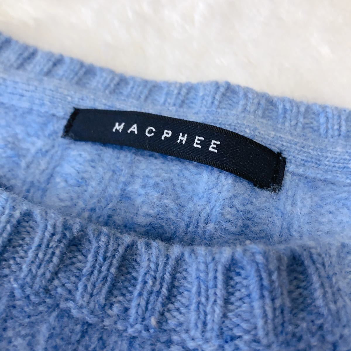 MACPHEE マカフィー トゥモローランド ケーブル ニット セーター ライトブルー 水色 サイドスリット ウール カシミヤ ショート丈 S _画像8