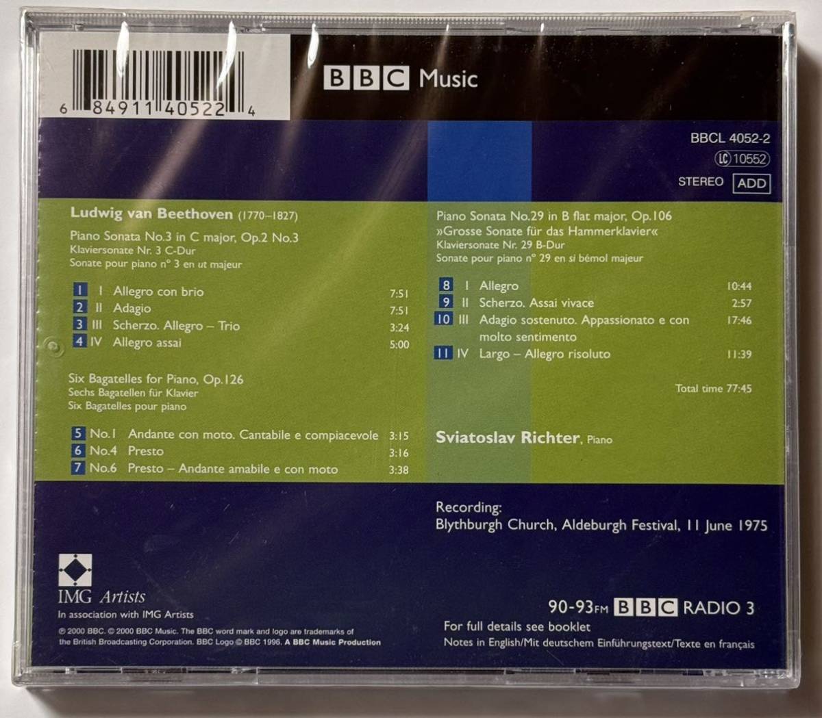 （未開封）BBC LEGENDS 20BIT リヒテル　ベートーヴェン：ハンマークラヴィーア・ソナタ　RICHTER BBCL4052 factory sealed_画像2