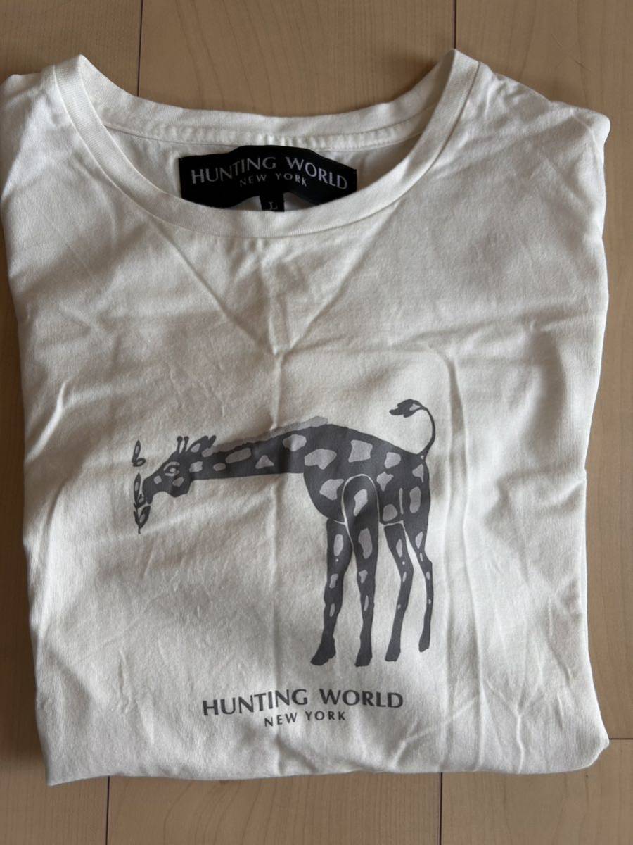 ハンティングワールド　tシャツ　シャツ　白　ホワイト　美品　L 半袖　キリン　動物　hunting world_画像2