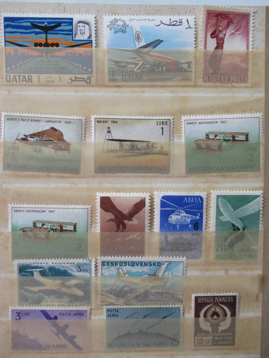 外国海外 切手集 色々な国 昔の 飛行機の切手が大半 計107枚 /送料無料 状態難あり ストックブック 希少レアあるかも モナコ サンマリノ_画像4
