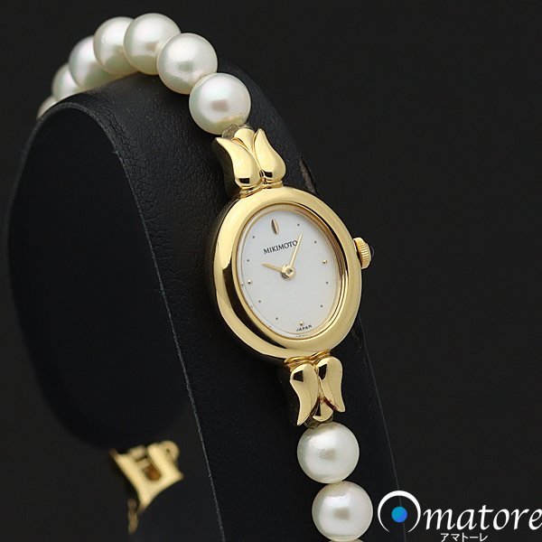 1円～◎美品◎MIKIMOTO ミキモト パールブレスウォッチ シェル文字盤 レディース クォーツ 1E20-3040◎箱_画像1