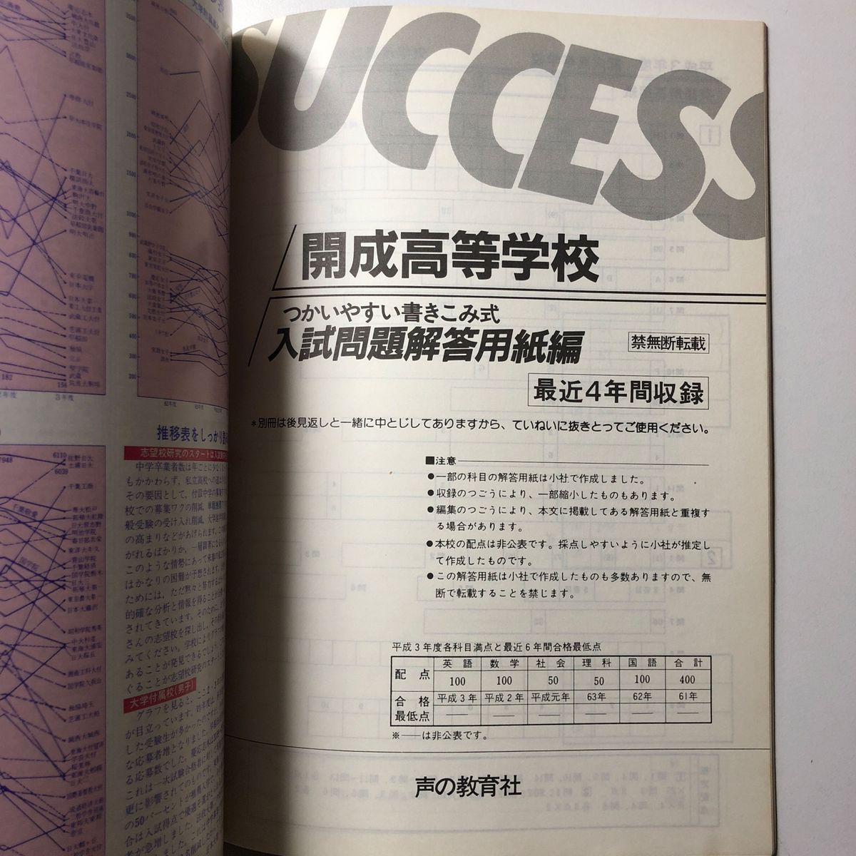 【貴重】開成高等学校 平成4年度用限定版 H4 1992 声の教育社 過去問 8年間入試と研究 開成高校