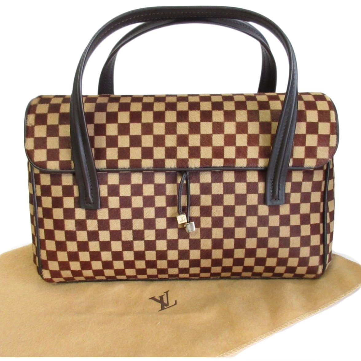 美品 LOUIS VUITTON ルイヴィトン ダミエ ソバージュ ライオン ハラコ レザー チャーム ハンドバッグ M92131 ブラウン系_画像1