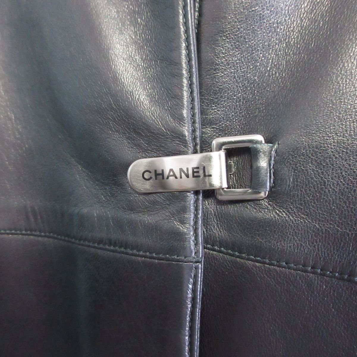 美品 00A CHANEL シャネル ヴィンテージ ラムレザー ステッチ スタンドカラー レザージャケット 40 ブラック_画像8