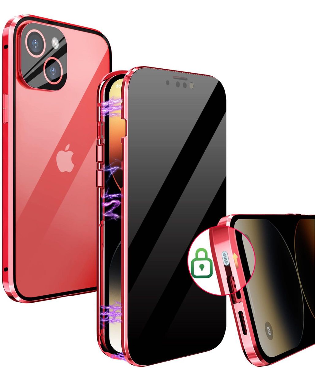 iPhone13pro用 ケース 「ロック式」「前面覗き見防止+背面クリア+一体型レンズ保護」クリア 「透明両面９Ｈ強化ガラス」
