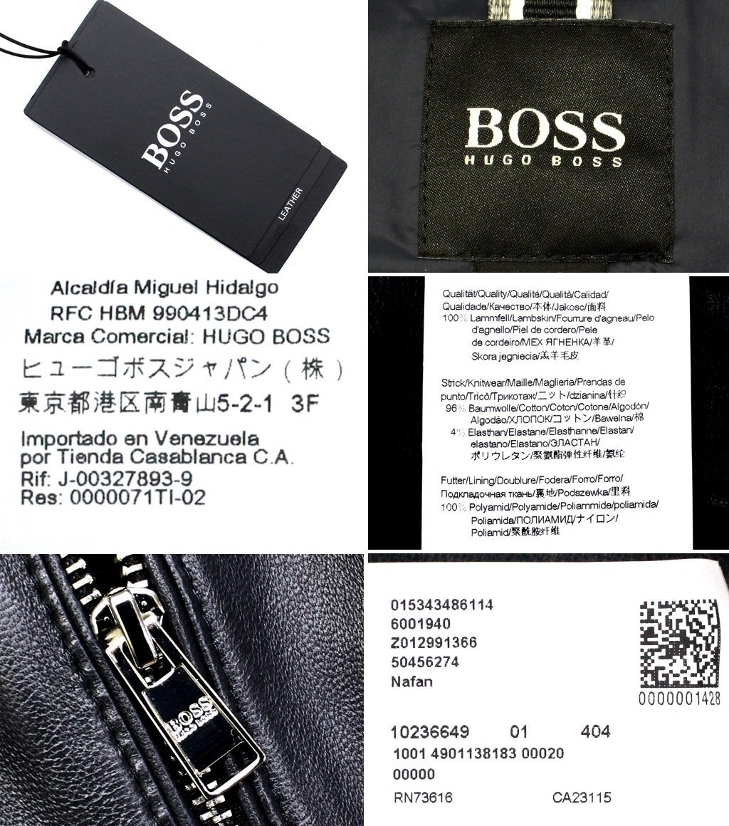 19万新品◆54＝XL◆BOSS ヒューゴボス 羊革ジップアップブルゾン紺 1円_画像9