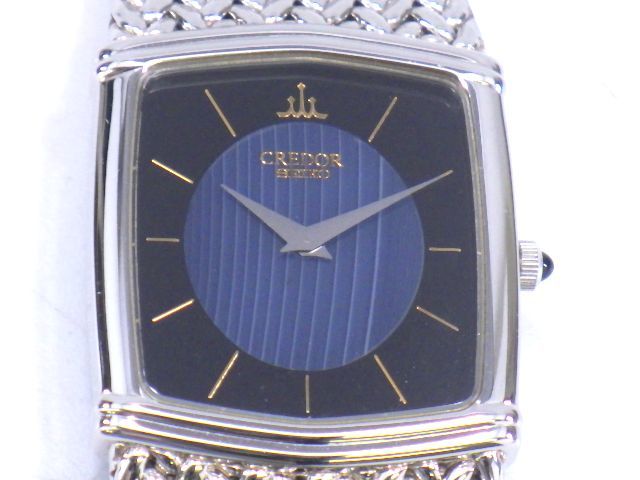 r3K035R19.7 美品 SEIKO CREDOR セイコー クレドール レディース 腕時計 クォーツ 6730-5340 ブルー×ブラック文字盤 箱