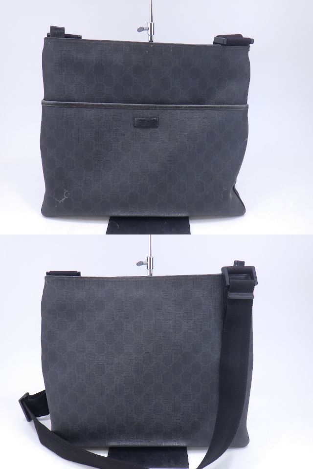 r3L003R30 GUCCI グッチ ショルダーバッグ メッセンジャーバッグ 162904 GGスプリーム PVC×レザー グレー×ブラック_画像2