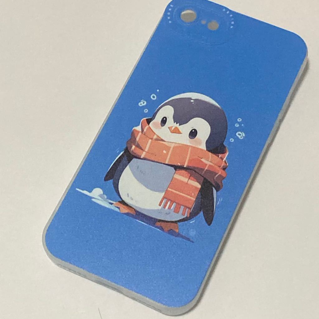 新品 iphoneケース7/8/SE2.3用 マフラーをまいたペンギン　おしゃれ かわいい 冬　ブルー　クリスマス 動物 青 雪　水族館コーデ_画像2