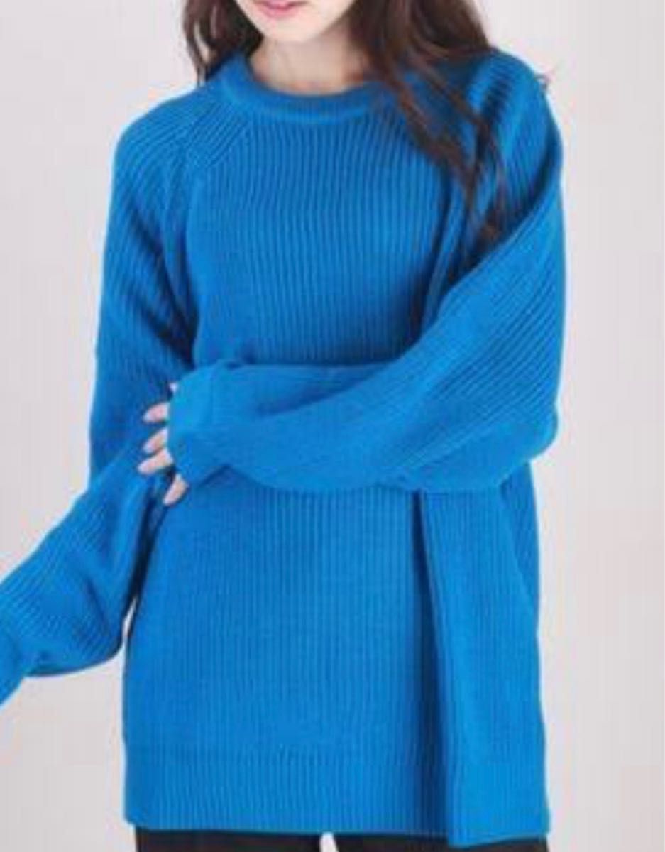 Mサイズ サイレント 川口春奈 青 ニット 片畦 ラグランカラー Mサイズ サイレント 川口春奈 青 ニット 片畦 ラグランカラー