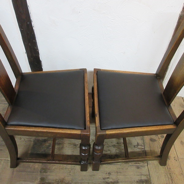 イギリス アンティーク 家具 ダイニングチェア 2脚セット 椅子 イス 英国 店舗什器 カフェ 木製 オーク DININGCHAIR 4365e_画像6