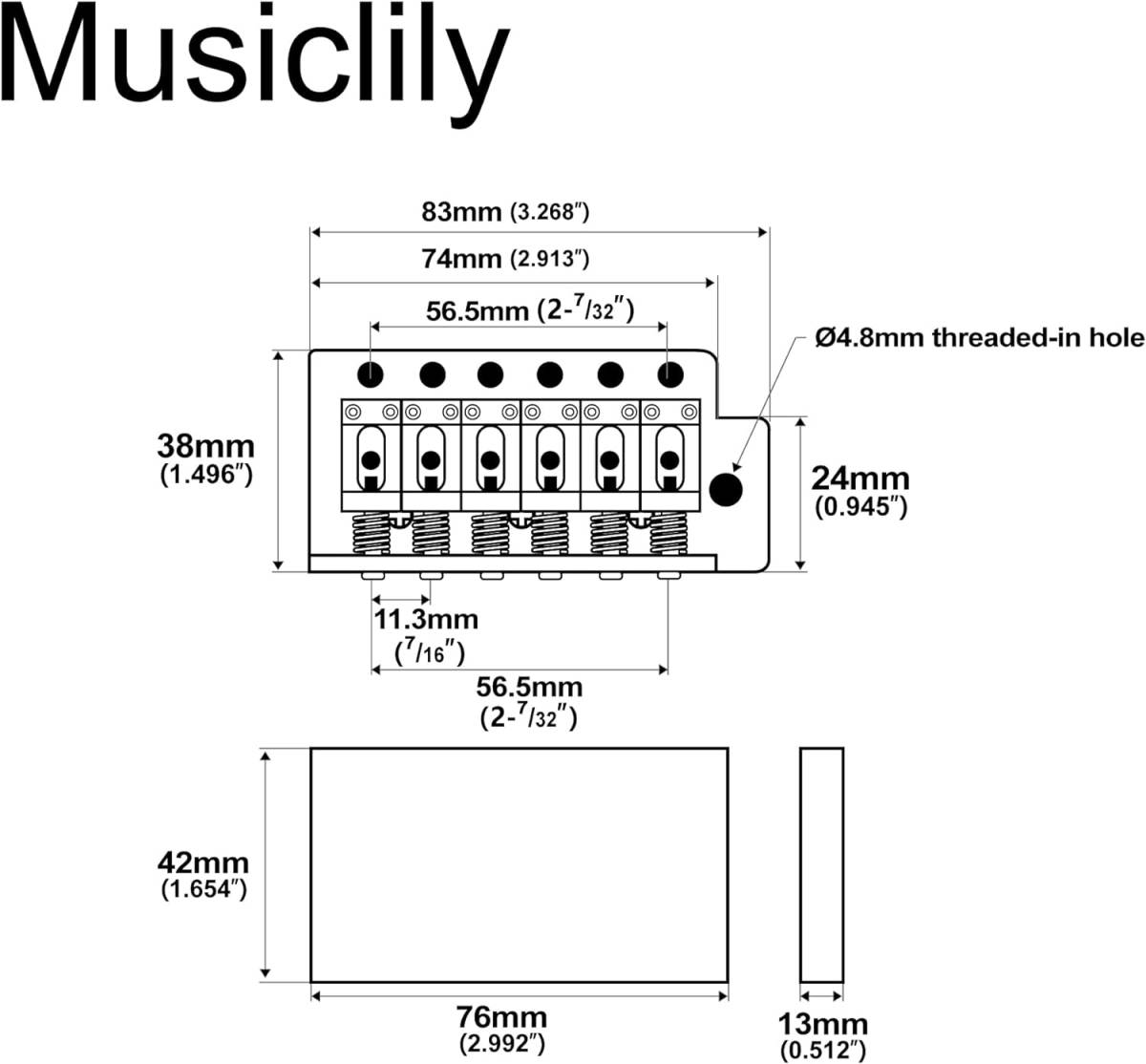 クロム Musiclily Pro 弦ピッチ11.3mm ヴィンテージ トレモロユニット ブリッジ スチールサドル Fender _画像2