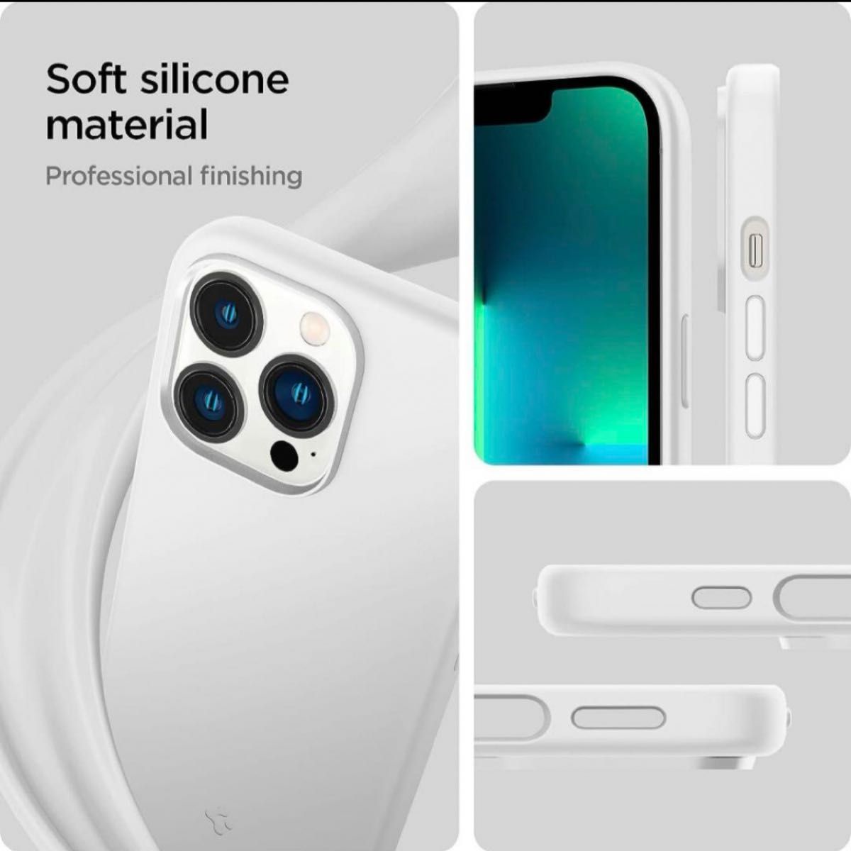 Spigen iPhone13Proケース シリコン 衝撃吸収 マット 4重構造 超薄型 超軽量 シリコンフィット (ホワイト) 