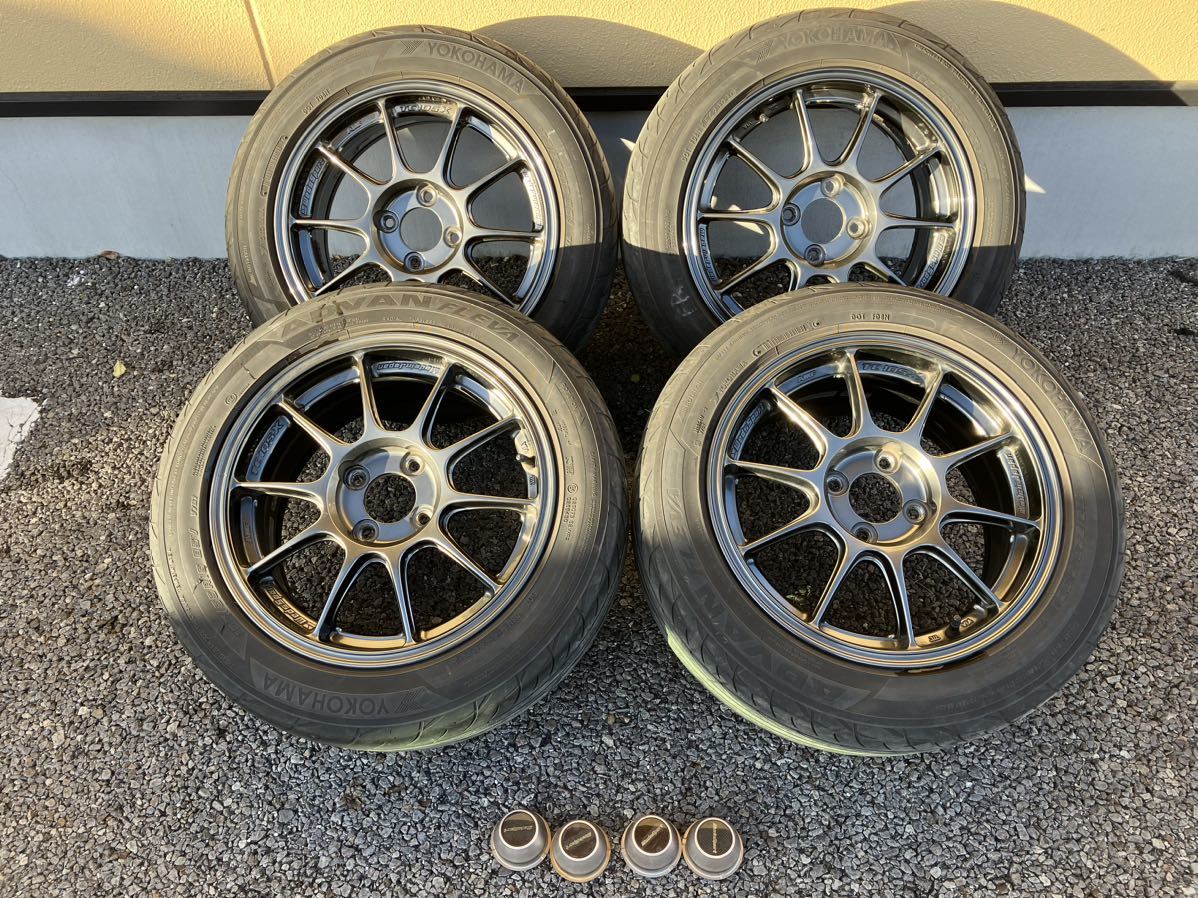 溝有!センターキャップ付wedsウェッズTC105X15in7J +48PCD100 4H195/55R15アドバンフアクアヤリスフィットスイフトヴィッツNCP131GK5GE_画像1