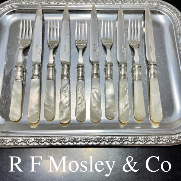 【R F Mosley & Co 】【白蝶貝/純銀継手】ビクトリアン デザートセット10本 マザーオブパール1924年