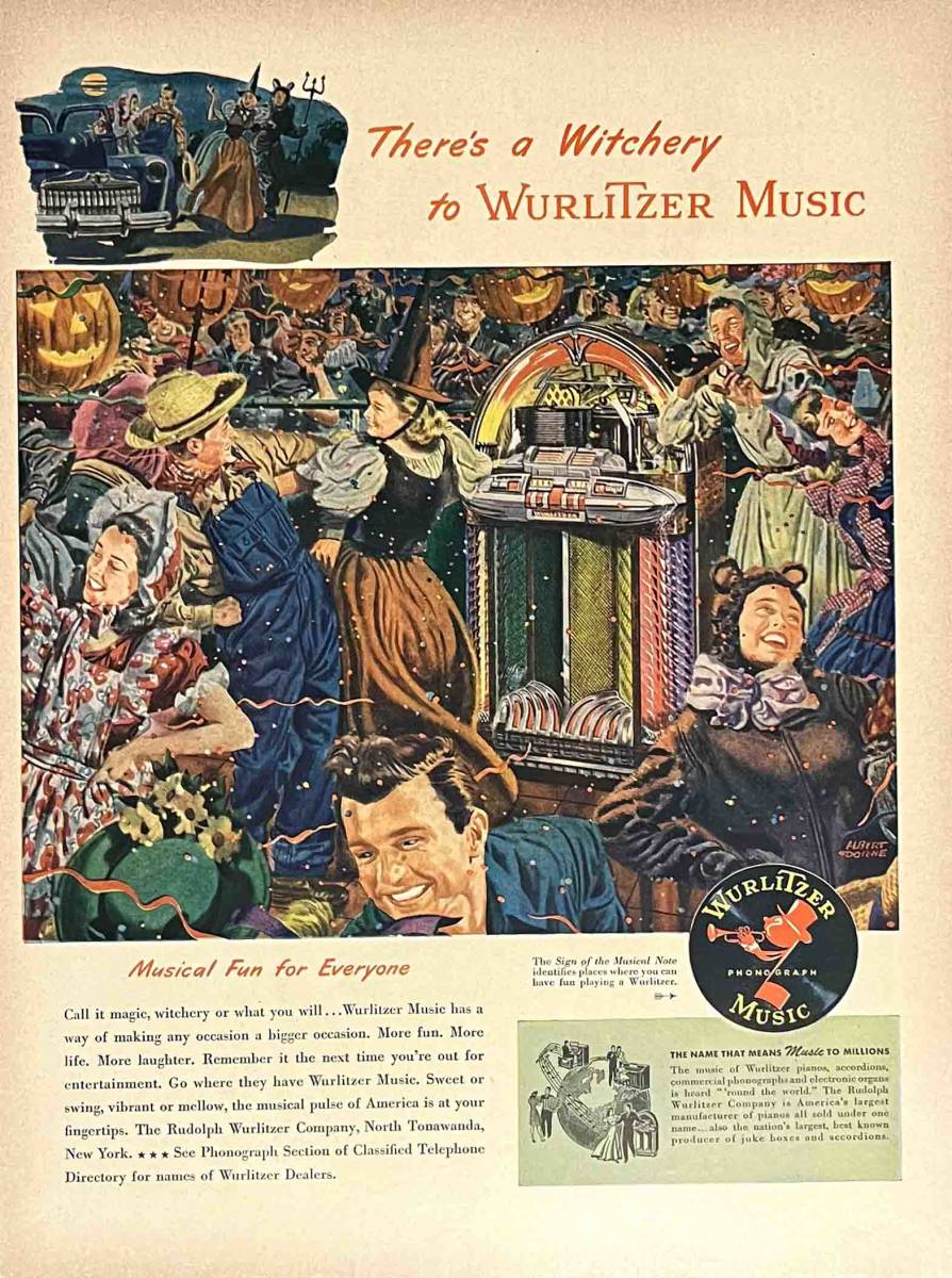1947年WURLITZERジュークボックス・MUSIC には魔法がある/ヴィンテージ雑誌広告オリジナル・ポスターの画像1