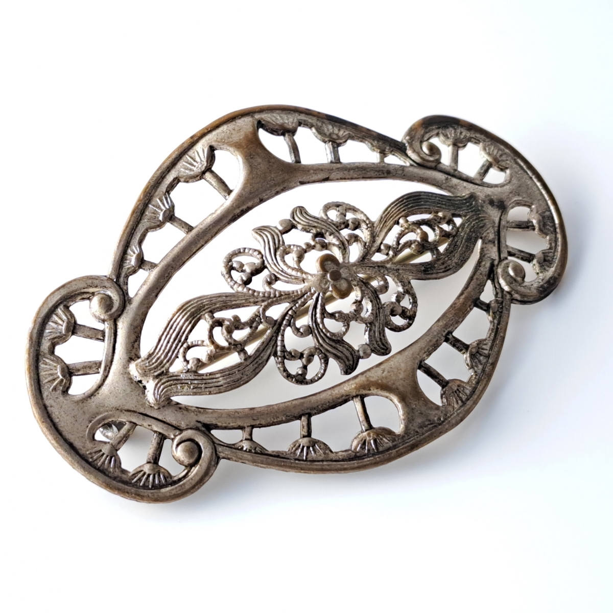 その他 Antique Flower Brooch 1900s Silver Metal Vintage