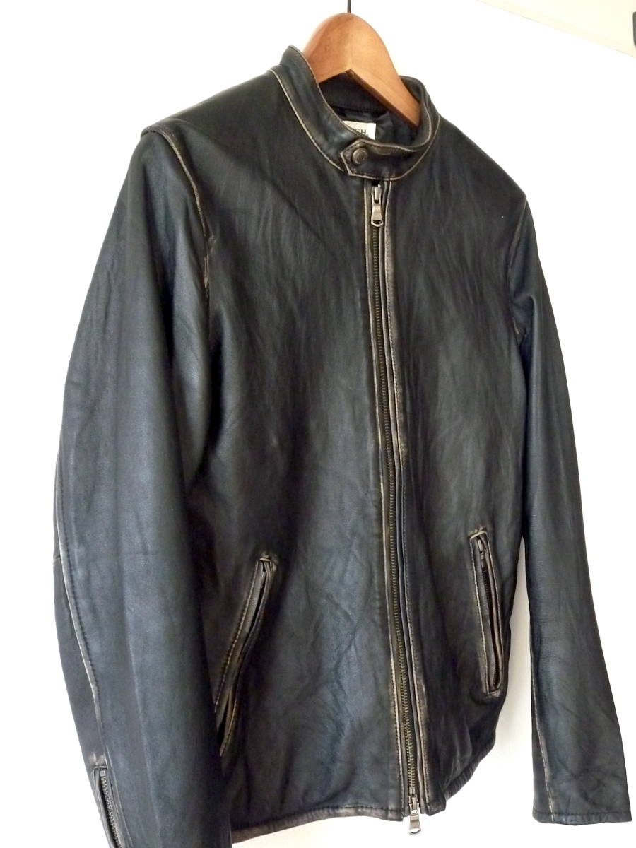  VANQUISH ヴァンキッシュ　シングルライダースジャケット　柔らかい上質な羊革　ヴィンテージ加工〈 Mサイズ 〉ブラック　美品_画像2