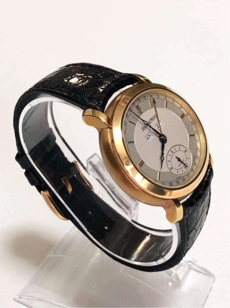  rare finest quality beautiful goods AP Audemars Piguet mi Rene Lee Triple calendar K18PG pure gold silver face self-winding watch original box attaching men's clock black ko belt 