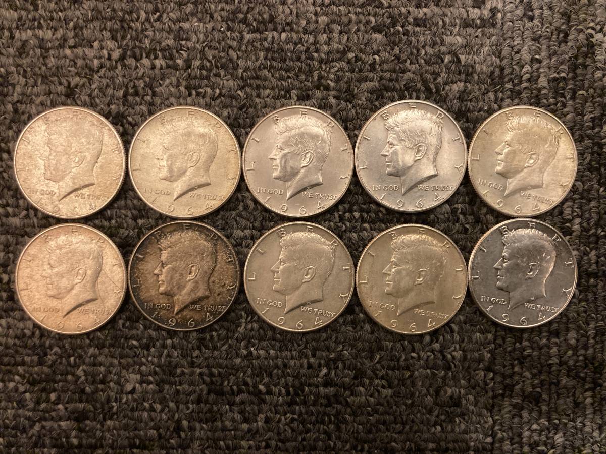 アメリカ 1964年 ケネディ ハーフダラー銀貨 50セント銀貨 10枚セット #2_画像1