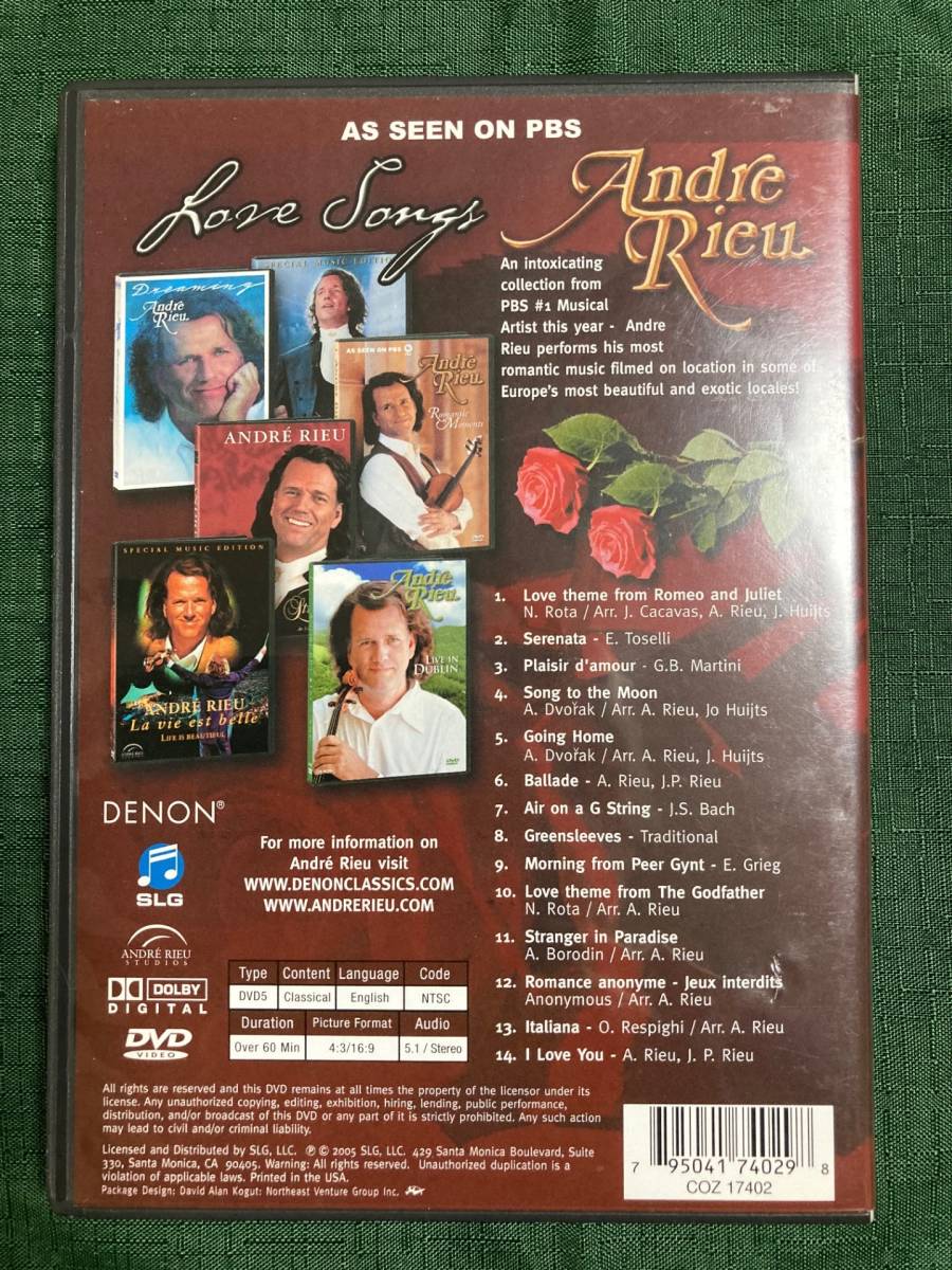 【DVD-CLASSIC】アンドレ・リュウ（Andre Rieu ）「LOVE SONGS」（レア）中古DVD（リージョンフリー)、USオリジナル初盤、CL-5_画像2