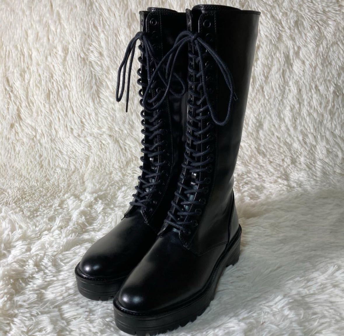 [ apparel ]* unused tag attaching * ZARA Zara long boots race up side Zip fake leather 23. lady's popular stylish shoes 