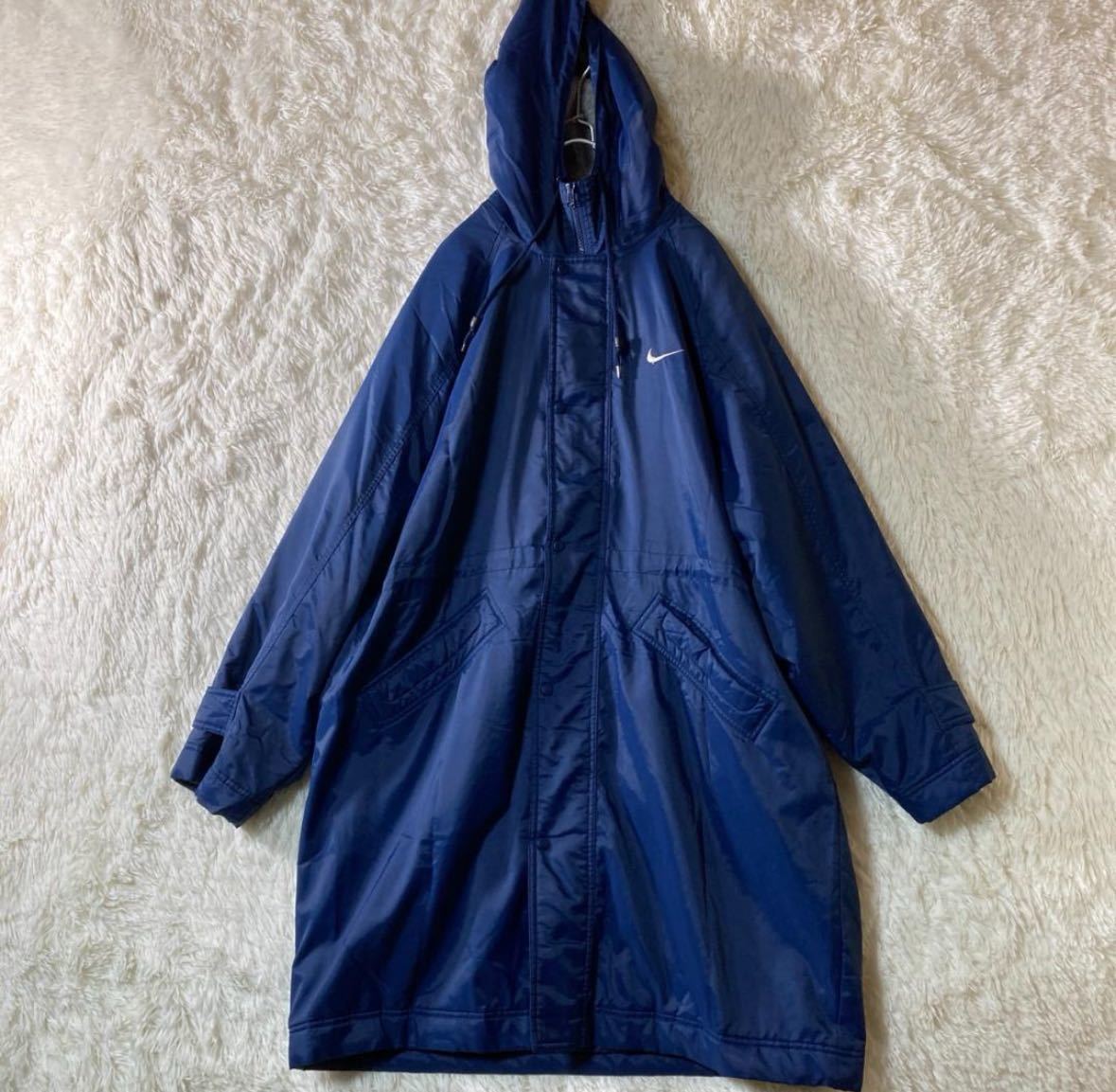 [ apparel ]* beautiful goods * 90s NIKE Nike bench coat boa quilting cotton inside coat L black red tag embroidery Logo men's popular old clothes blue blue group 