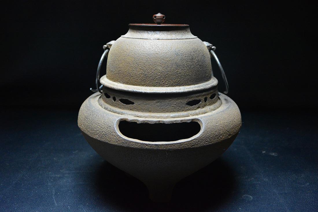 未使用並 朝鮮鉄風炉釜 鐶付き 茶道具