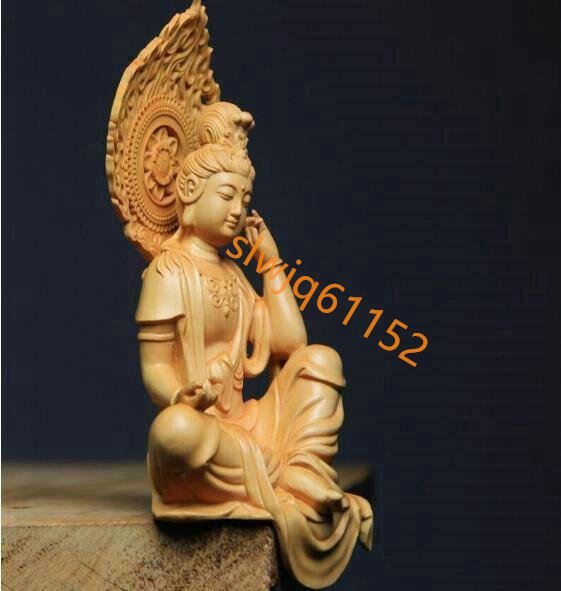 新品 黄楊木彫自在観音 禅の居間玄関の仏像置物_画像3