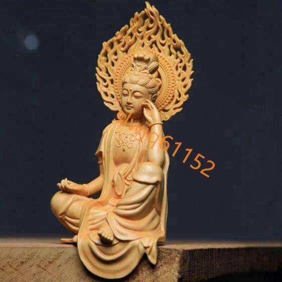 新品 黄楊木彫自在観音 禅の居間玄関の仏像置物_画像1