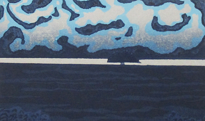 牧野宗則『光る海』木版画　ed.T.P. 鉛筆サイン　額付き（箱なし）　1983年制作_画像5